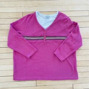 Y2K Pink Ribbed Knit Top 22 24 Plus Size 3XL Striped Long Sleeve